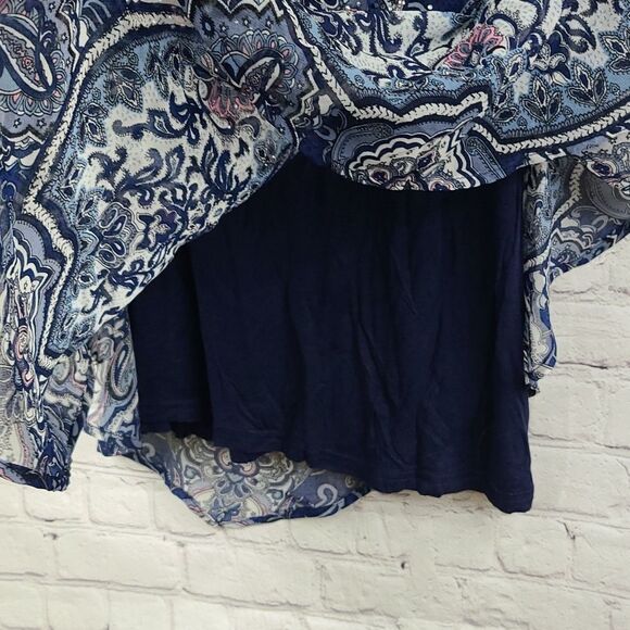 Dressbarn Westport Sparkly Blue Batwing Sleeveless Top Flowy Blouse Layered Work - Picture 2 of 10